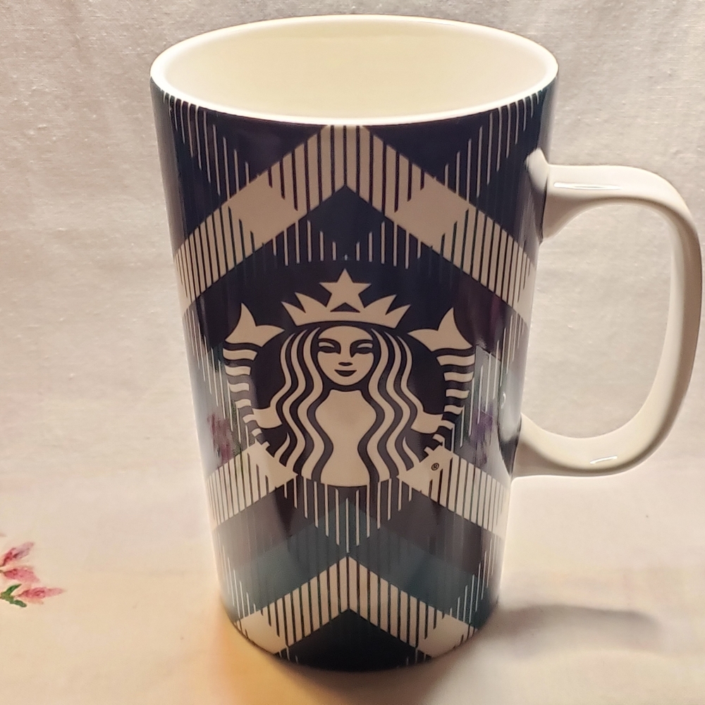 2015 Starbucks Plaid Siren And Mermaid Logo Mug 16 Ounces